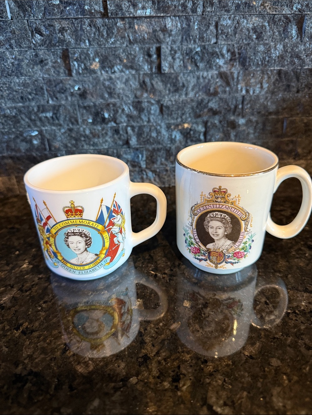 Commemorative White Ceramic Mugs with Gold Accents - Set of 2
